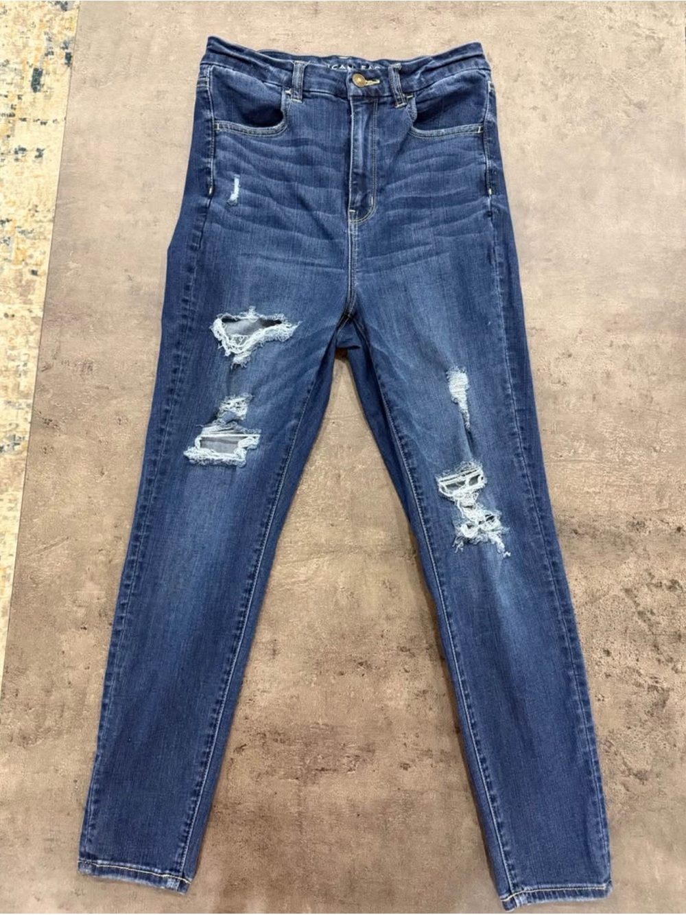 American Eagle Outfitters Dark Blue Distressed Skinny Jeans